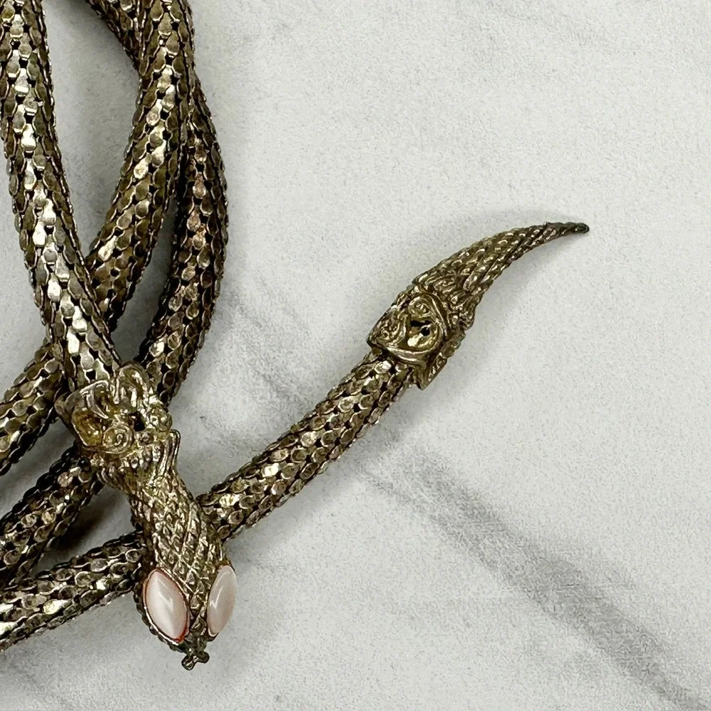 Vintage Gold-Tone Snake Waist Belt with Pearl Eye